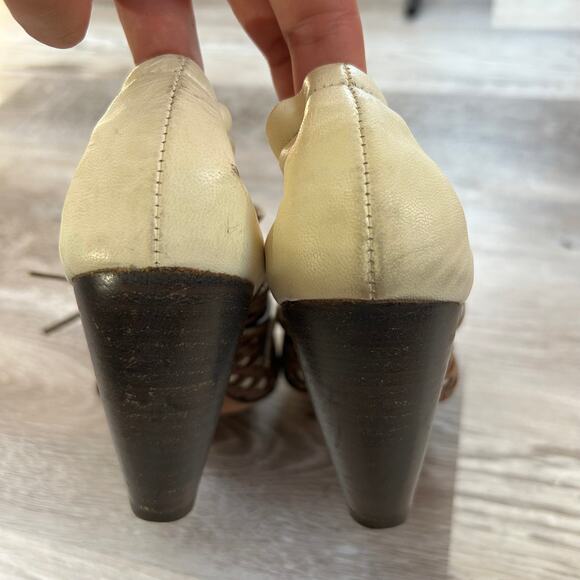 Ixos Italy Leather Heels Brown Cream Cutout Cone Heel Avant Garde 36.5 - Picture 4 of 9